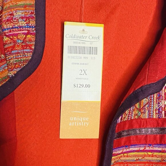 Coldwater Creek Red Multicolred Emroidered Open Blazer 2X NEW - Picture 3 of 4